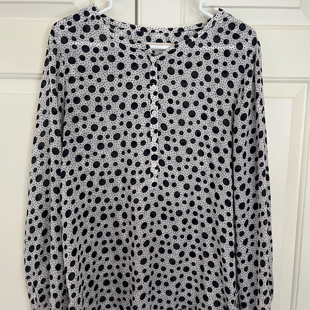 LOFT Navy and White Polka Dot Blouse